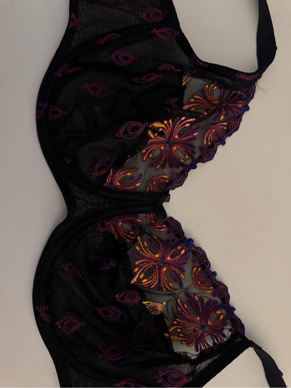 NWT - Black Sheer Underwire Bra with Purple and Gold Embroidery